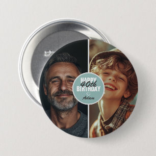 Personalized Cute 2 Photo Birthday Any Age Button