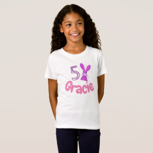 Personalized Cute 5th Birthday girl purple Hare T-Shirt