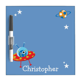 Personalized Cute Alien Spaceship Dry Erase Board