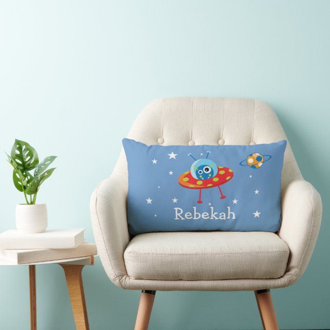 Personalized Cute Alien Spaceship Lumbar Pillow (Chair)