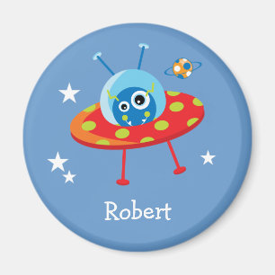 Personalized Cute Alien Spaceship Magnet