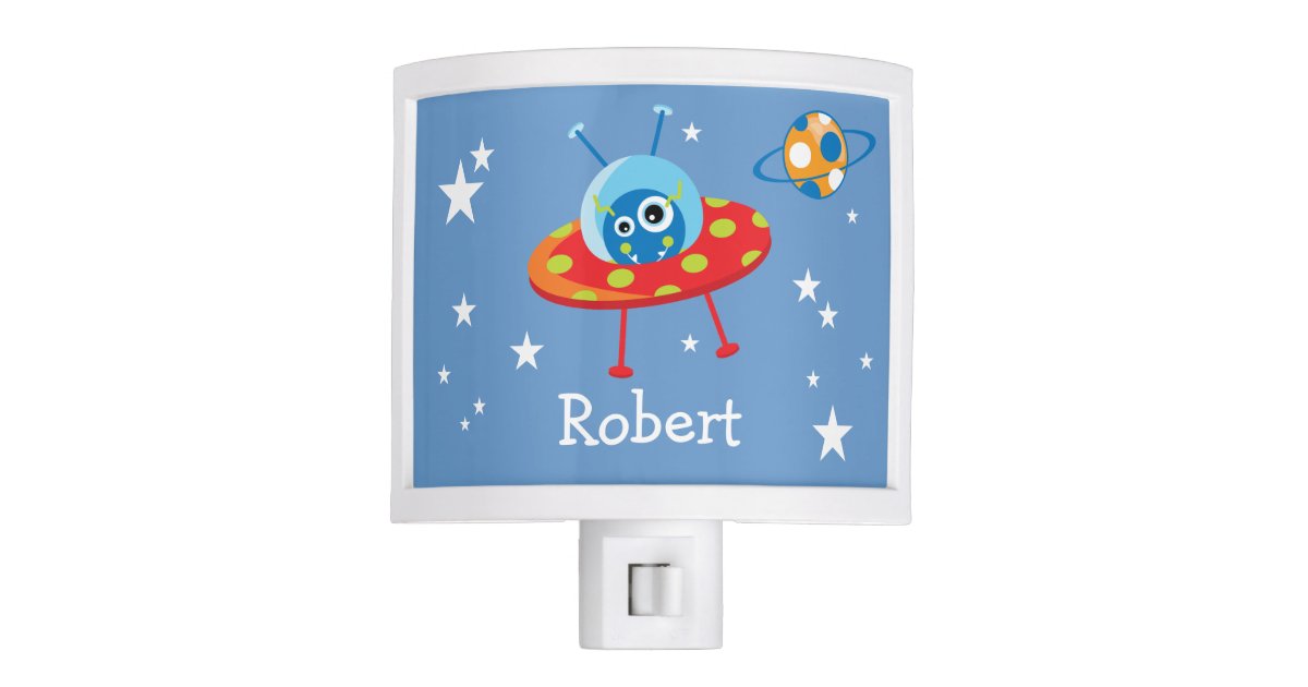 Personalized Cute Alien Spaceship Night Light Zazzle Com