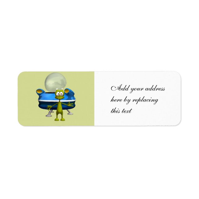 Personalized Cute Alien UFO Space Cartoon Label (Front)