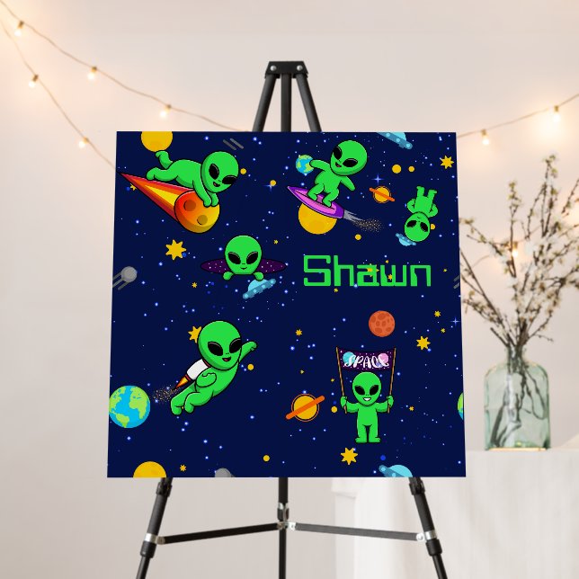 Personalized Cute Aliens in Space Foam Board (In Situ (Stand))
