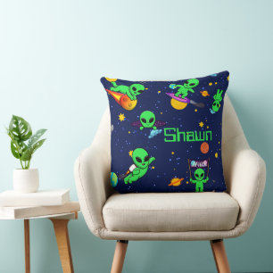 Personalized Cute Aliens in Space Throw Pillow
