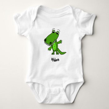 Personalized Cute Alligator Cartoon Baby Bodysuit by EnchantedBayou at Zazzle