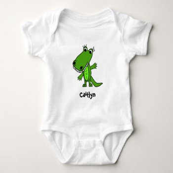 Personalized Cute Alligator Gal Cartoon Baby Bodysuit by EnchantedBayou at Zazzle