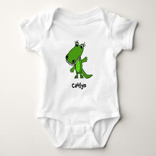 Personalized Cute Alligator Gal Cartoon Baby Bodysuit