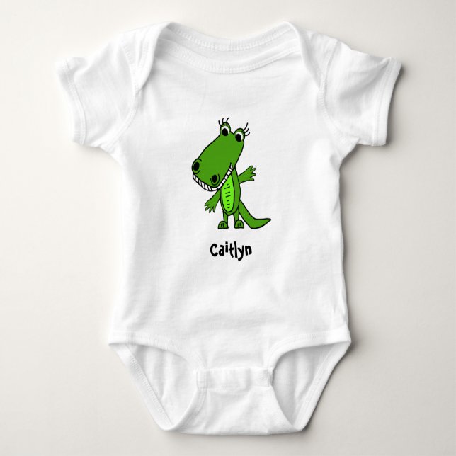 Personalized Cute Alligator Gal Cartoon Baby Bodysuit (Front)
