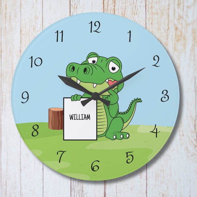 Personalized Cute Alligator Kids Wall Clock (Creator Uploaded)
