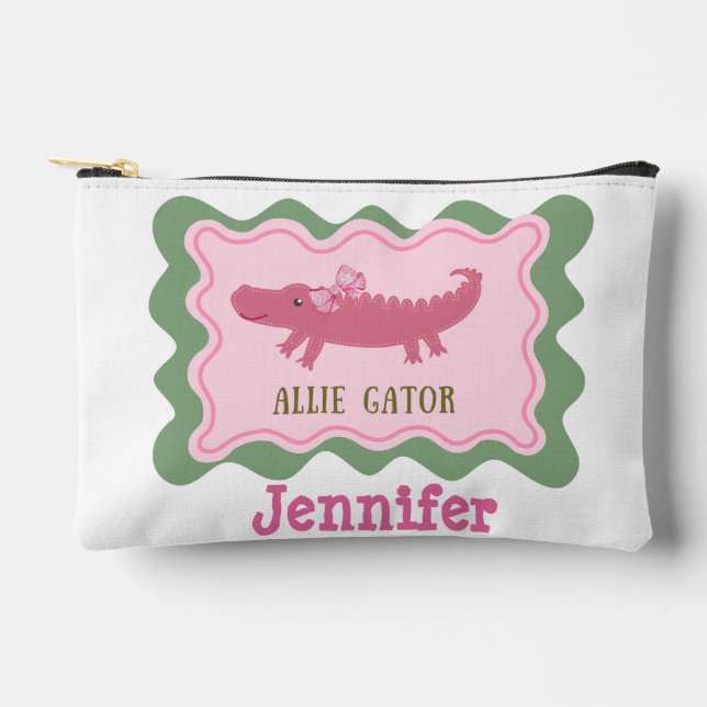 Personalized Cute Alligator Pencil Accessory Pouch (Front)