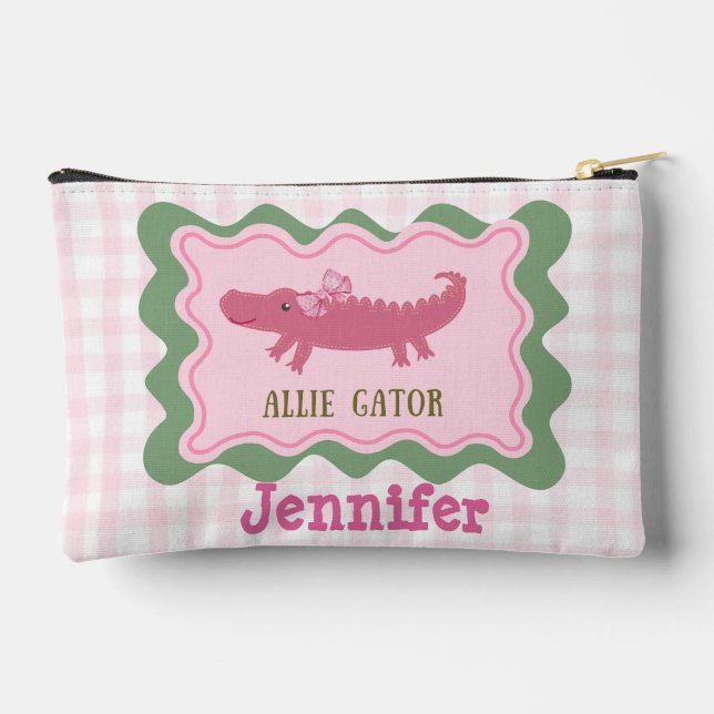 Personalized Cute Alligator Pencil Accessory Pouch (Back)
