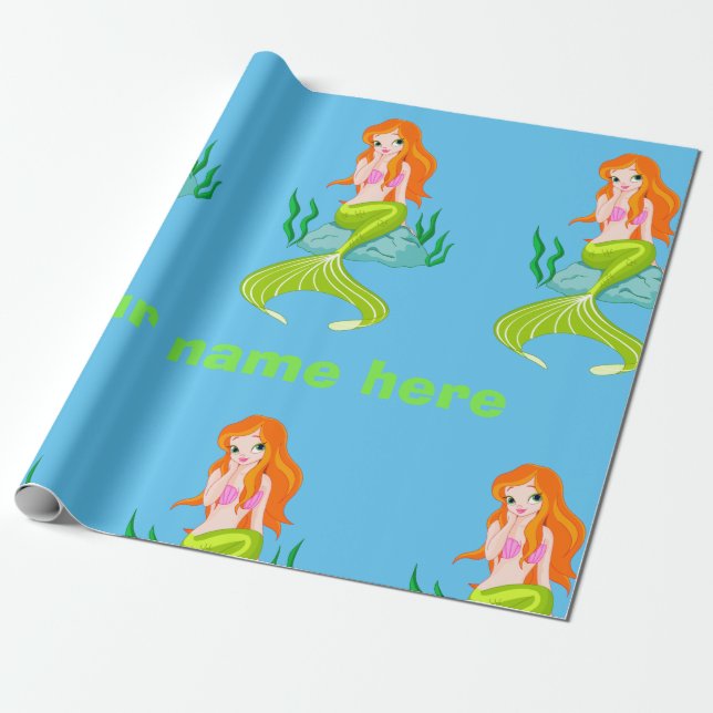 Personalized Cute and Charming Mermaid Girl Wrapping Paper (Unrolled)