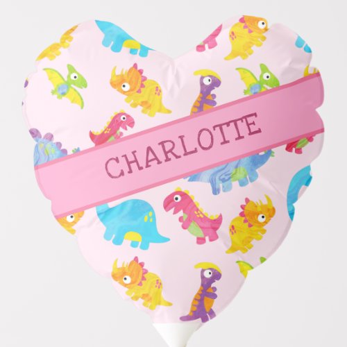 Personalized Cute And Girly Pink Dinosaur Birthday Balloon