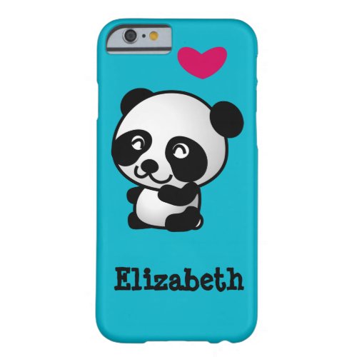 Personalized cute and happy panda bear with heart barely there iPhone 6 case
