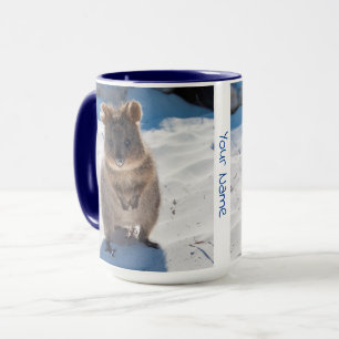 Personalized cute and happy quokka on the beach mug