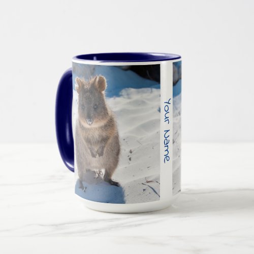 Personalized cute and happy quokka on the beach mug