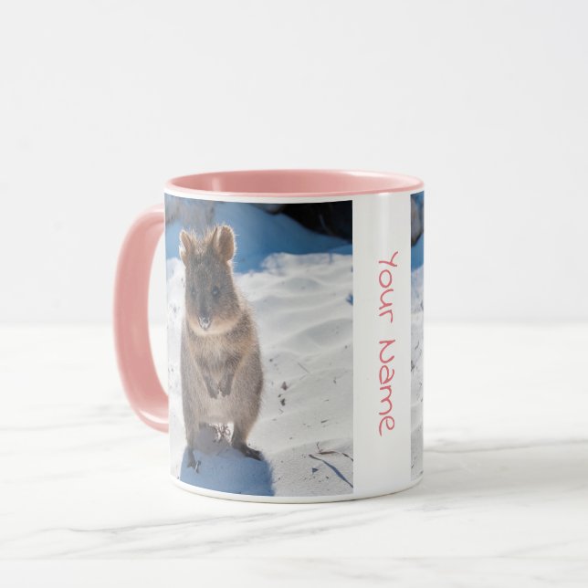 Personalized cute and happy quokka on the beach mug (Front Left)