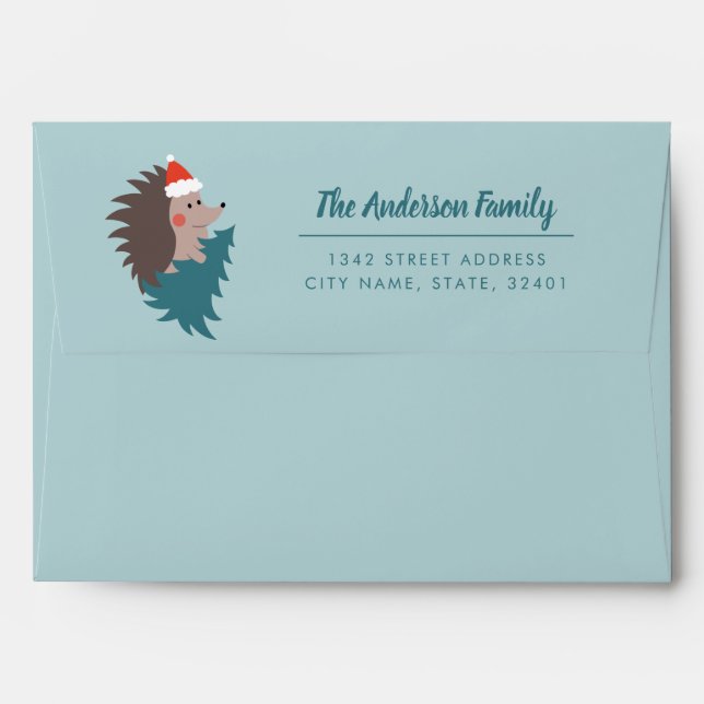Personalized Cute and Modern Hedgehog Christmas Envelope (Back (Top Flap))