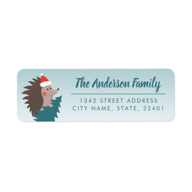 Personalized Cute and Modern Hedgehog Christmas Label (Front)