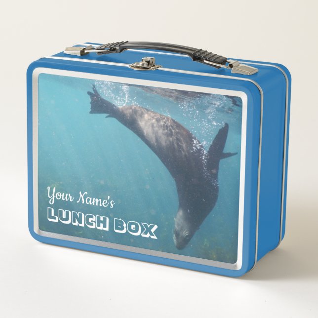 Personalized cute and playful Australian Fur Seal Metal Lunch Box (Front)