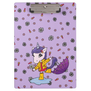 Personalized Cute and Simple Purple Floral Unicorn Clipboard