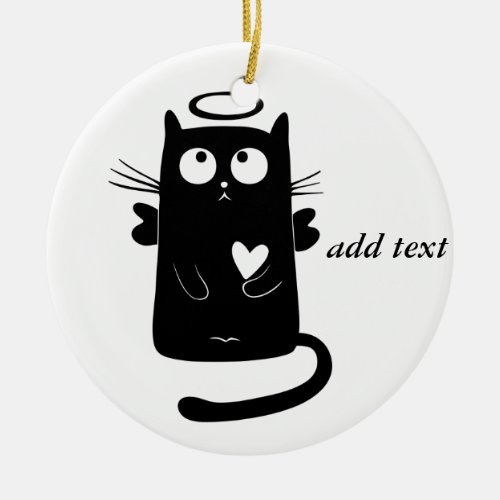 Personalized Cute Angel Black Cat Ceramic Ornament