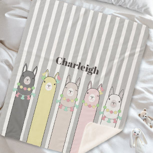 Personalized Cute Animal Colorful Llamas Kids Sherpa Blanket