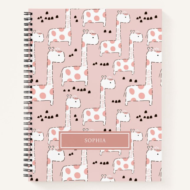 Personalized Cute Animal Pink Giraffe Pattern Notebook (Front)