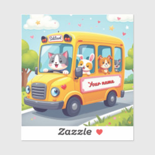 Personalized Cute Animal School Bus Design Sticker