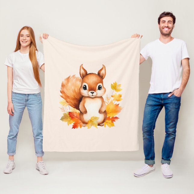 Personalized Cute Animal Squirrel Autumn Leaves  Fleece Blanket (In Situ)