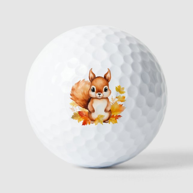 Personalized Cute Animal Squirrel Autumn Leaves  Golf Balls (Front)