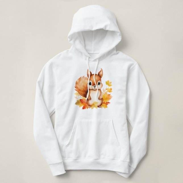 Personalized Cute Animal Squirrel Autumn Leaves  Hoodie (Design Front)