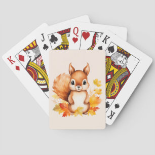 Personalized Cute Animal Squirrel Autumn Leaves Poker Cards