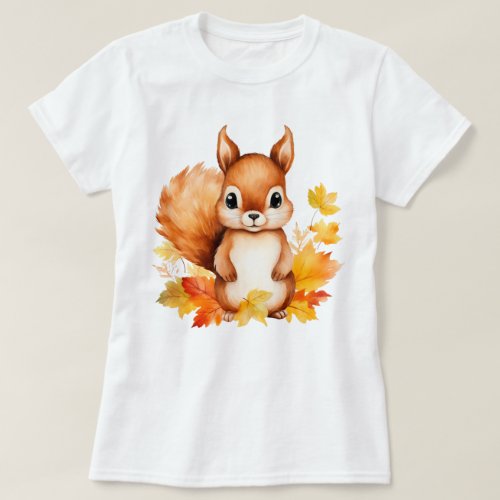 Personalized Cute Animal Squirrel Autumn Leaves  T_Shirt