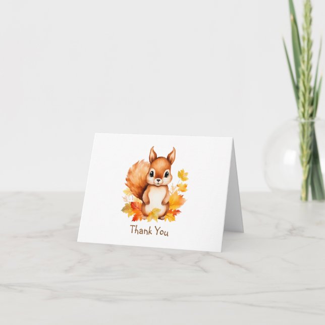Personalized Cute Animal Squirrel Autumn Leaves  Thank You Card (Front)