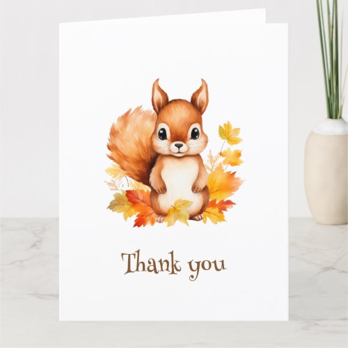 Personalized Cute Animal Squirrel Autumn Leaves  Thank You Card