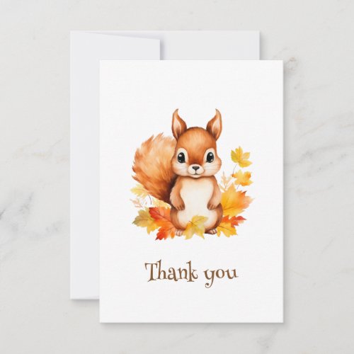 Personalized Cute Animal Squirrel Autumn Leaves  Thank You Card