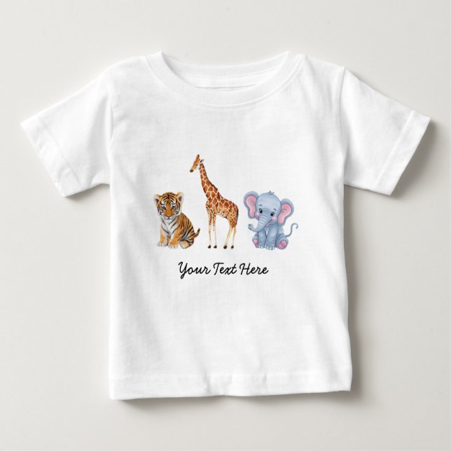 Personalized Cute Animals elephant Tiger Giraffe   Baby T-Shirt (Front)