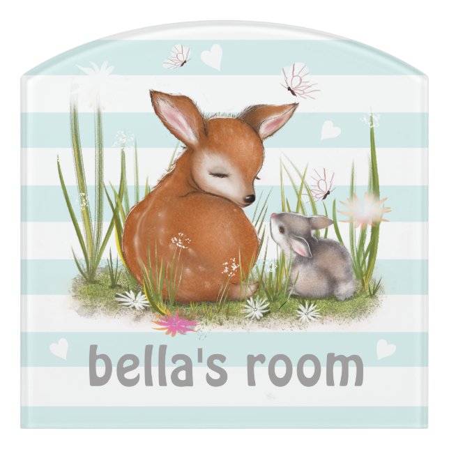 Personalized Cute Animals Kids Room  Sign Mint (Contour Front)