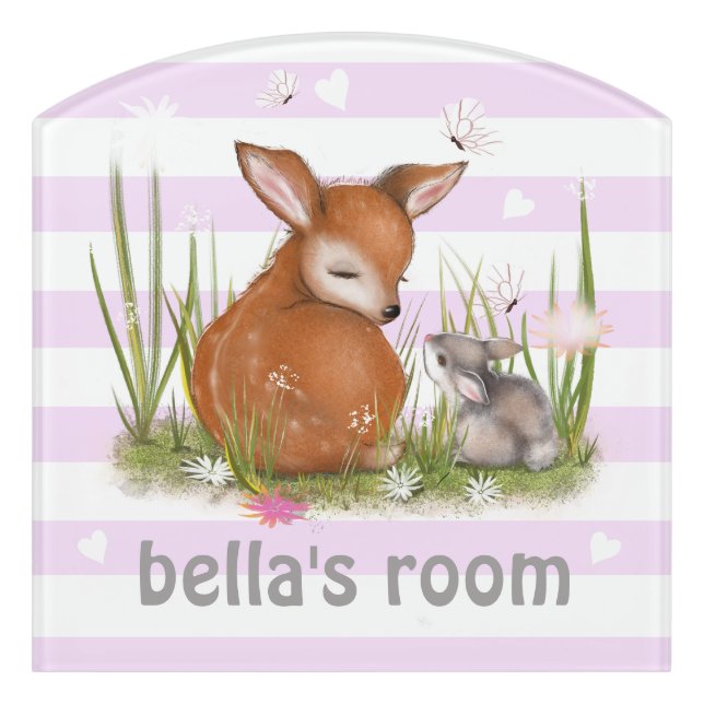 Personalized Cute Animals Kids Room  Sign Purple (Contour Front)