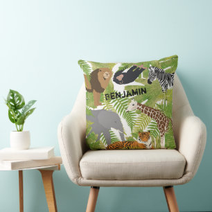 Personalized Cute Animals Safari Boy Girl Throw Pillow