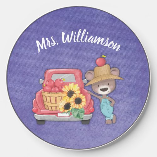 Personalized Cute Apple School Teacher Wireless Charger