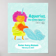 Personalized Cute Aquarius Unicorn Zodiac Poster