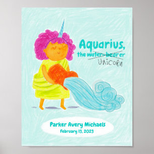 Personalized Cute Aquarius Unicorn Zodiac Poster