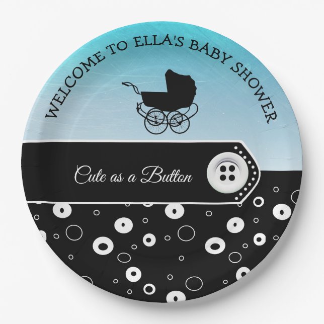 Personalized Cute as a Button Baby Shower Paper Plates (Front)