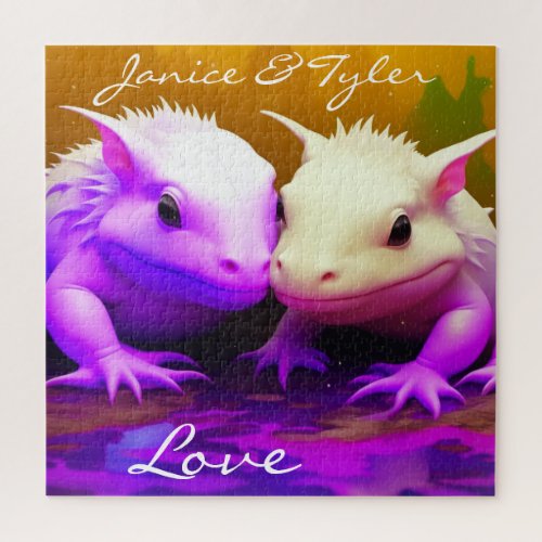 Personalized Cute Axolotl Couple Love AI art Jigsaw Puzzle