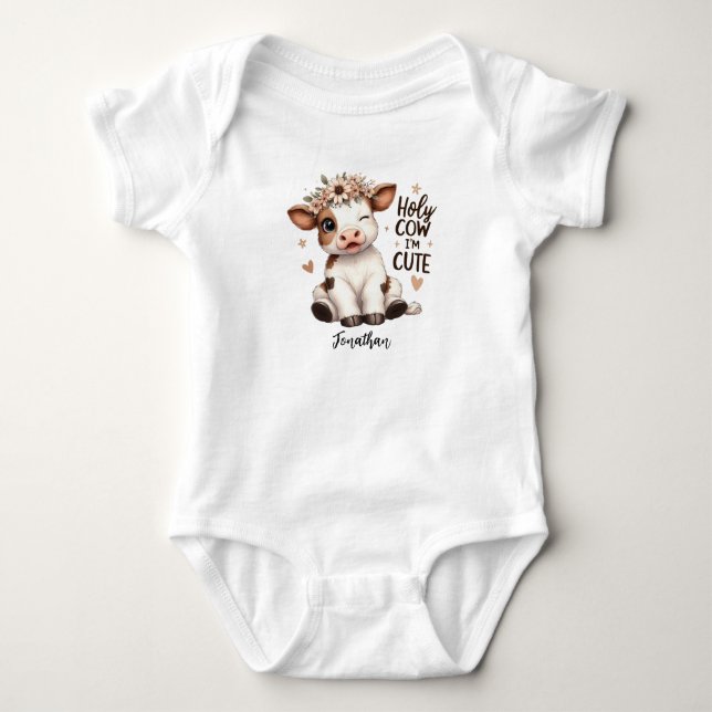 Personalized Cute Baby Animal Holy Cow One-Piece Bodysuit (Front)