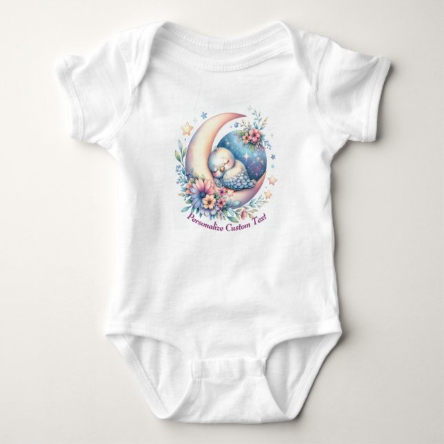 Personalized Cute Baby Bird Sleeping on Moon Bodysuit (Front)