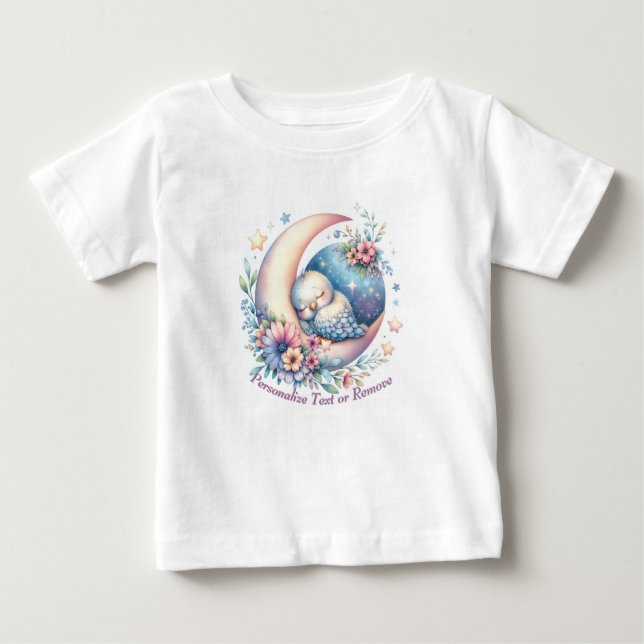 Personalized Cute Baby Bird Sleeping on Moon T-Shirt (Front)